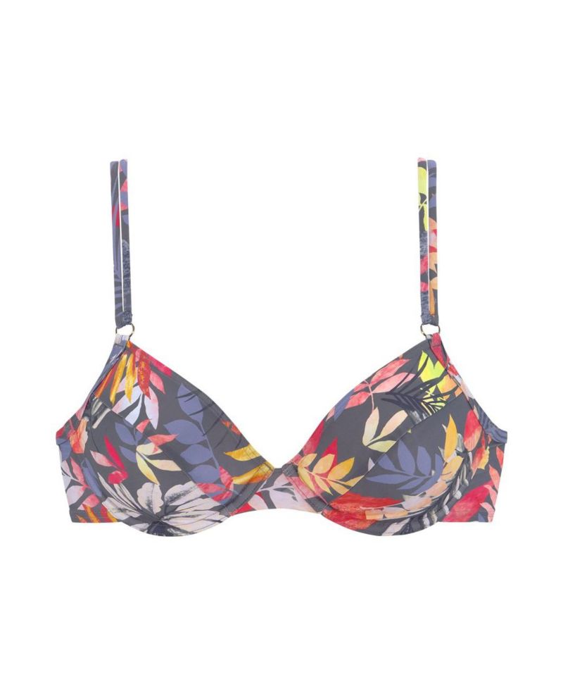Women's Tropical Print Removable Pads Underwire Bikini Top