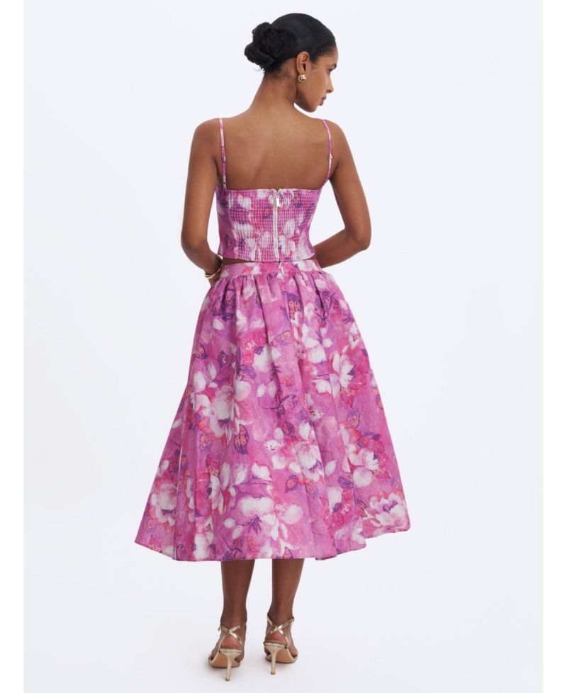Women's Xalina Blooming Linen Low-Rise Midi Skirt
