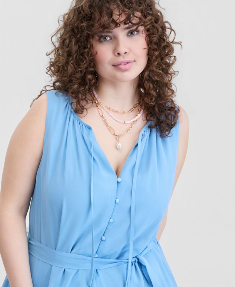 Trendy Plus Size Tiered Tie-Belt Maxi Dress