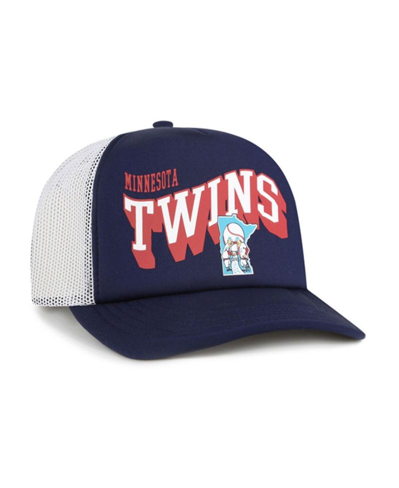 Men's Navy Minnesota Twins Meander Foam Trucker Snapback Hat