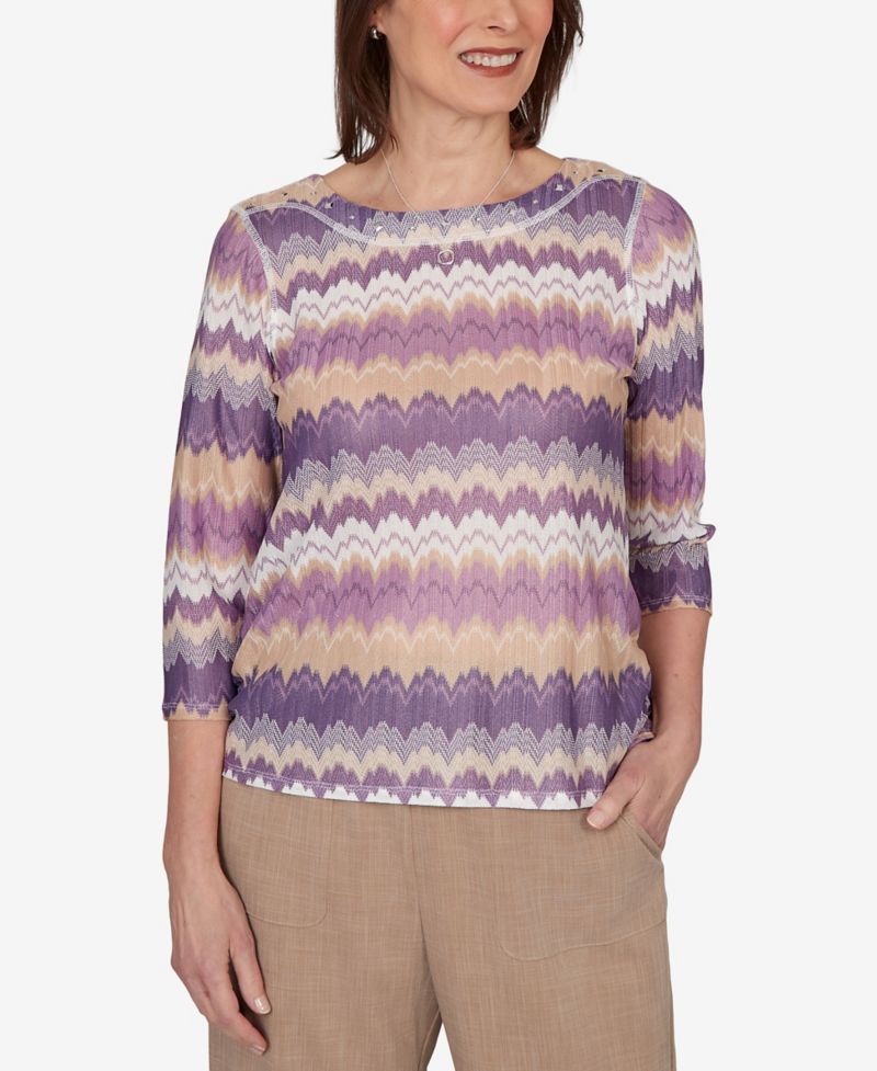Petite Grand Bazaar Rippled Stripes Knit Top