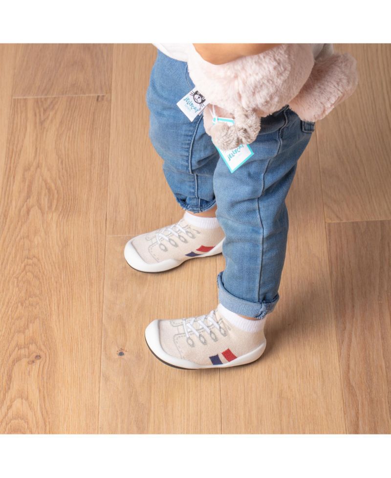Infant Girl Boy First Walk Sock Shoes Runner - Light Beige