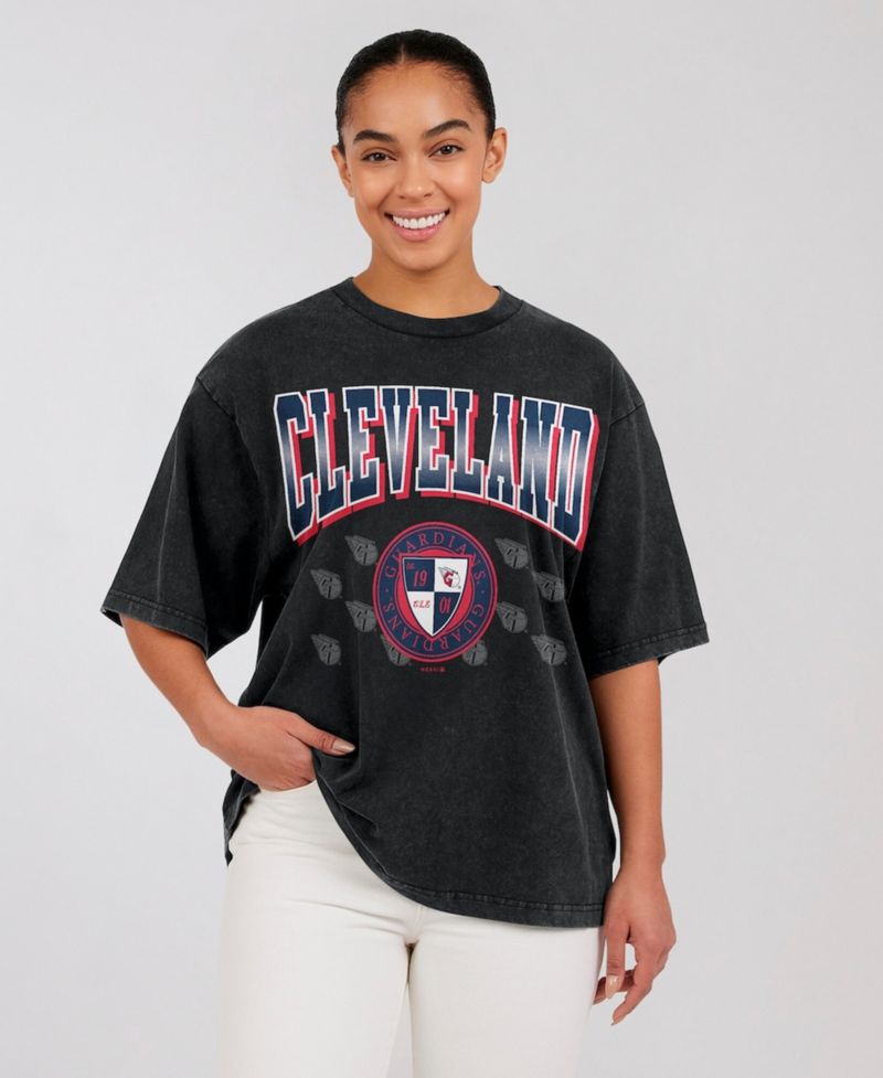 Women's Black Cleveland Guardians Oversized Boyfriend T-Shirt