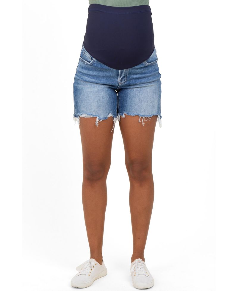 Women's Blue Distressed Frayed Hem Denim Shorts