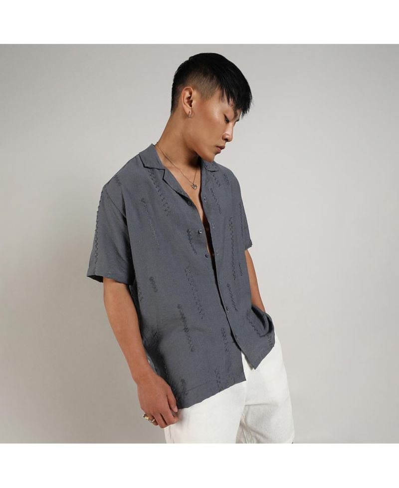 Men's Ash Grey Embroidered Twist Shirt
