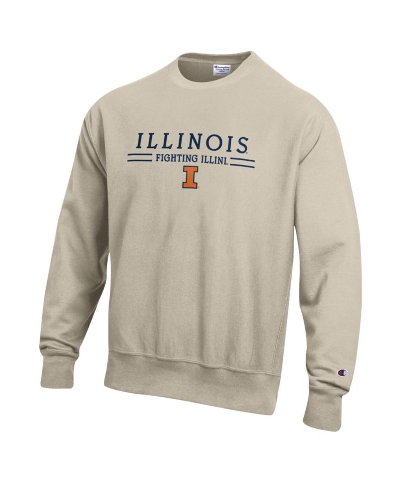 Men's Oatmeal Illinois Fighting Illini Reverse Weave Crewneck Sweatshirt