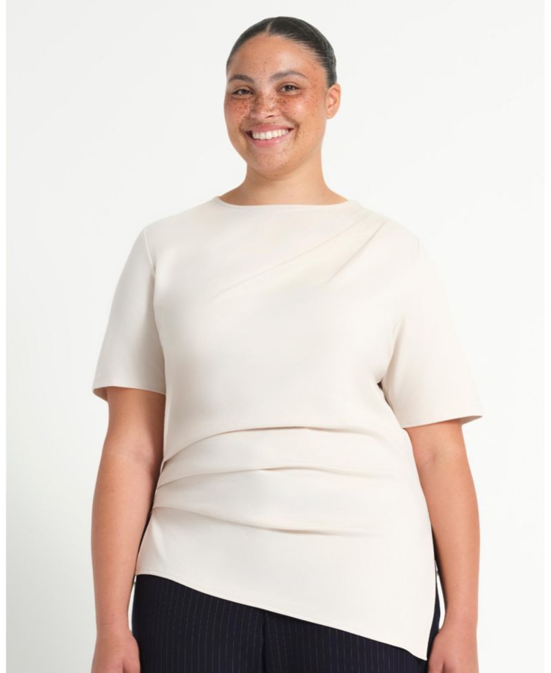 Plus Size Sasha Assymetric Pleated Modern T-Shirt Top