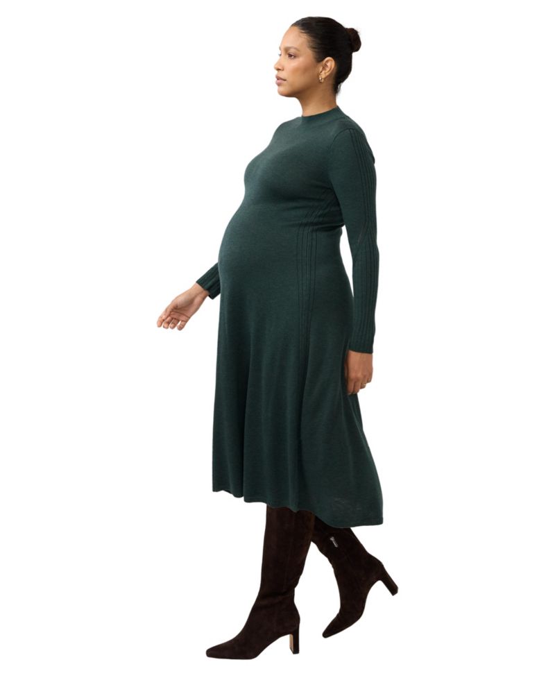 Maternity Long-Sleeve Fit-and-Flare Midi Sweater Dress