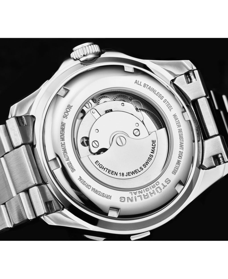 Men s Astral Diver 44mm Swiss Automatic Watch, Black Dial, Stainless Steel Bracelet, Rotating Bezel, 200M Water Resistant