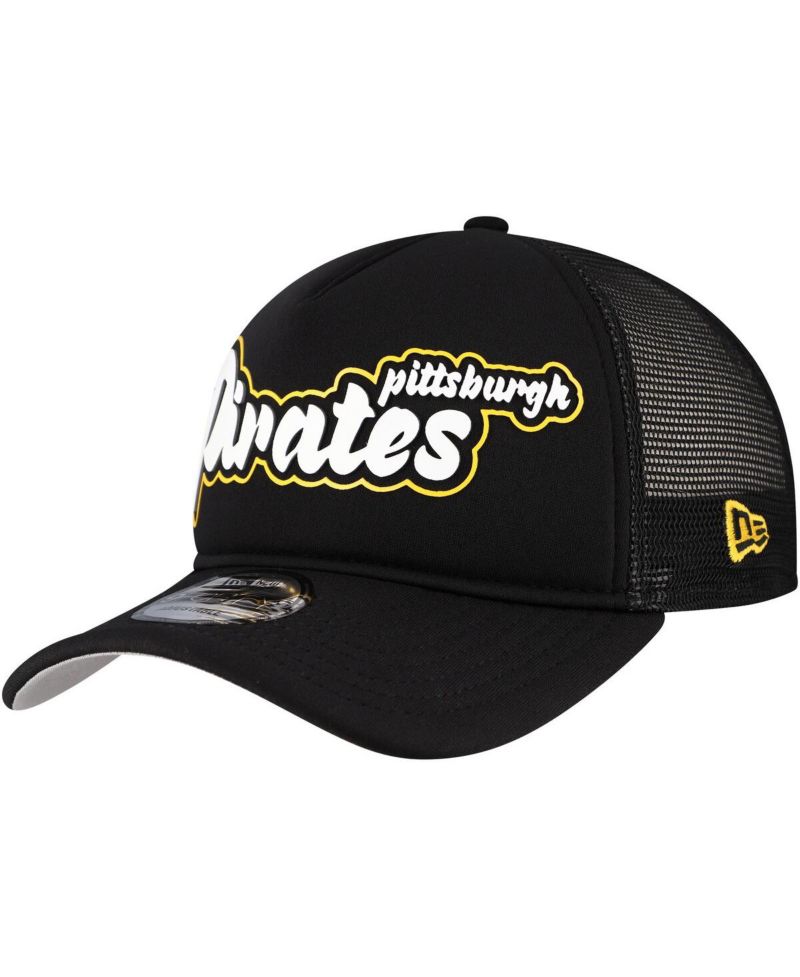 Men's Black Pittsburgh Pirates Retro Bold A-Frame Trucker 9FORTY Adjustable Hat