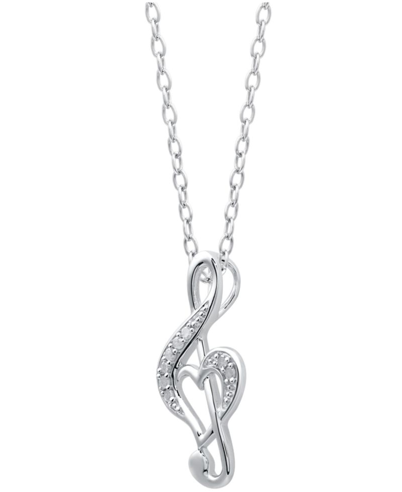 Diamond Treble Clef Heart Pendant Necklace in Sterling Silver (1/10 ct. t.w.)