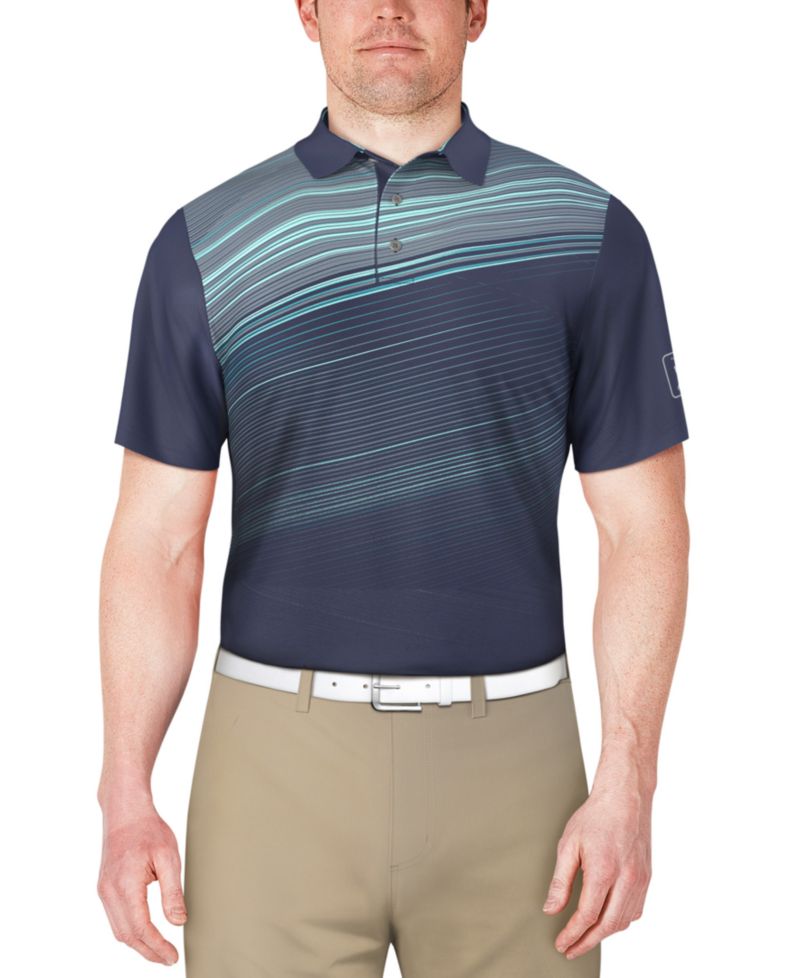 Men's Stripe Print Short Sleeve Golf Polo Shirt