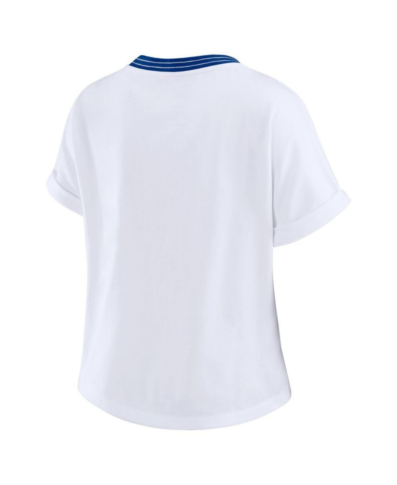 Women's White Buffalo Bills Cropped Center Stripe Dolman T-Shirt