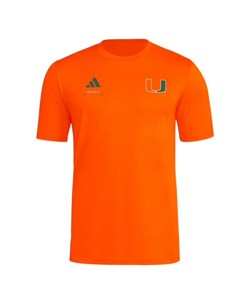 Men's Orange Miami Hurricanes Locker Football Icon AEROREADY Pre-Game T-Shirt