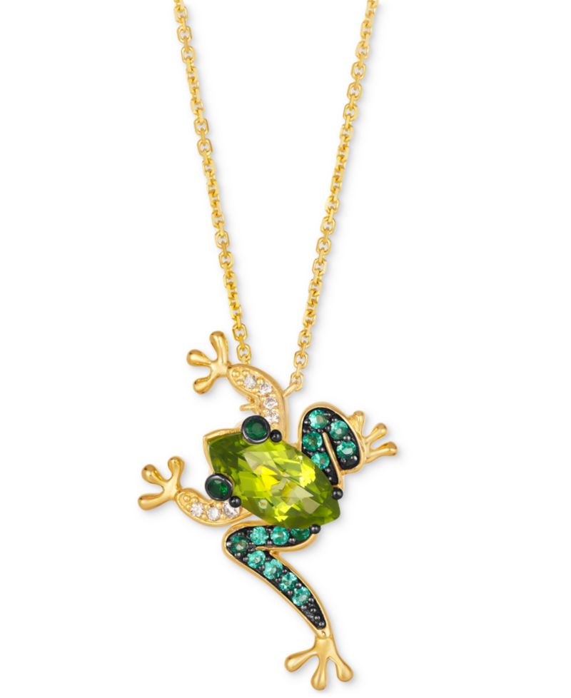 Multi-Gemstone (2-1/5 ct. t.w.) & Nude Diamond (1/20 ct. t.w.) Frog Adjustable 19" Necklace in 14k Gold