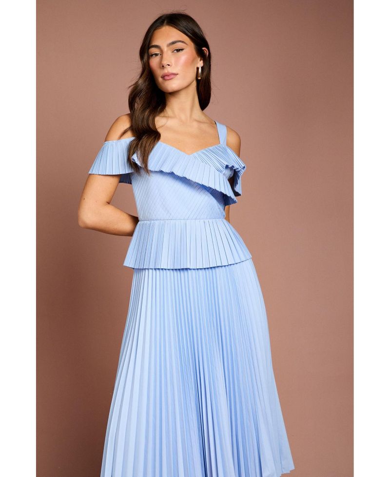 Women's Pleated V-Neck Midi Dress