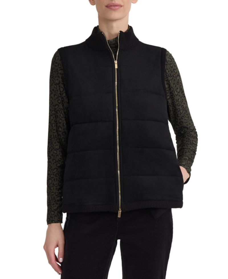 Petite Quilted Puffer Suede Vest