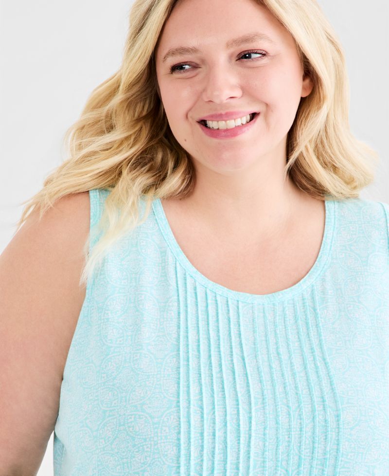 Plus Size Printed Pintuck Tank Top