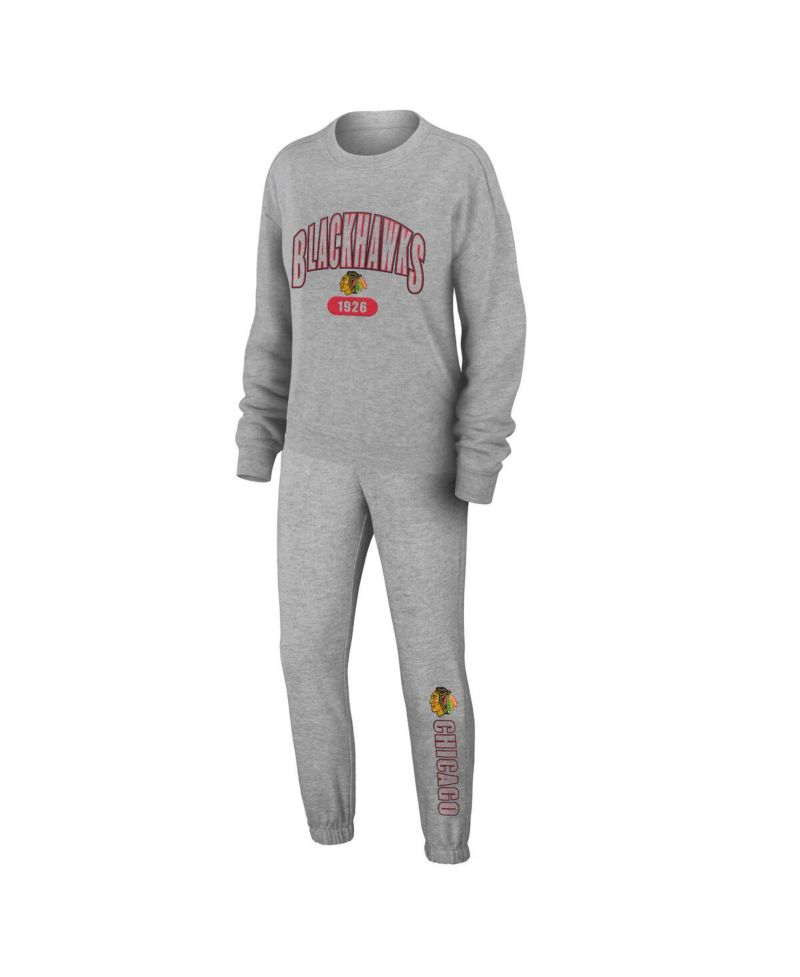 Women's Heather Gray Chicago Blackhawks Knit Long Sleeve Tri-Blend T-Shirt Pants Sleep Set
