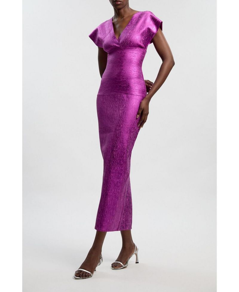 Women's Metallic Angel Sleeve Knit Midi Dress
