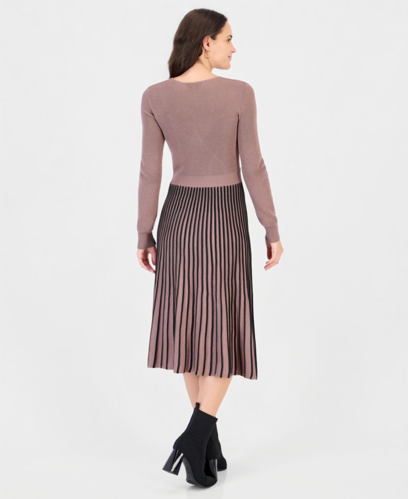 Petite Two-Tone Belted Sweater Dress