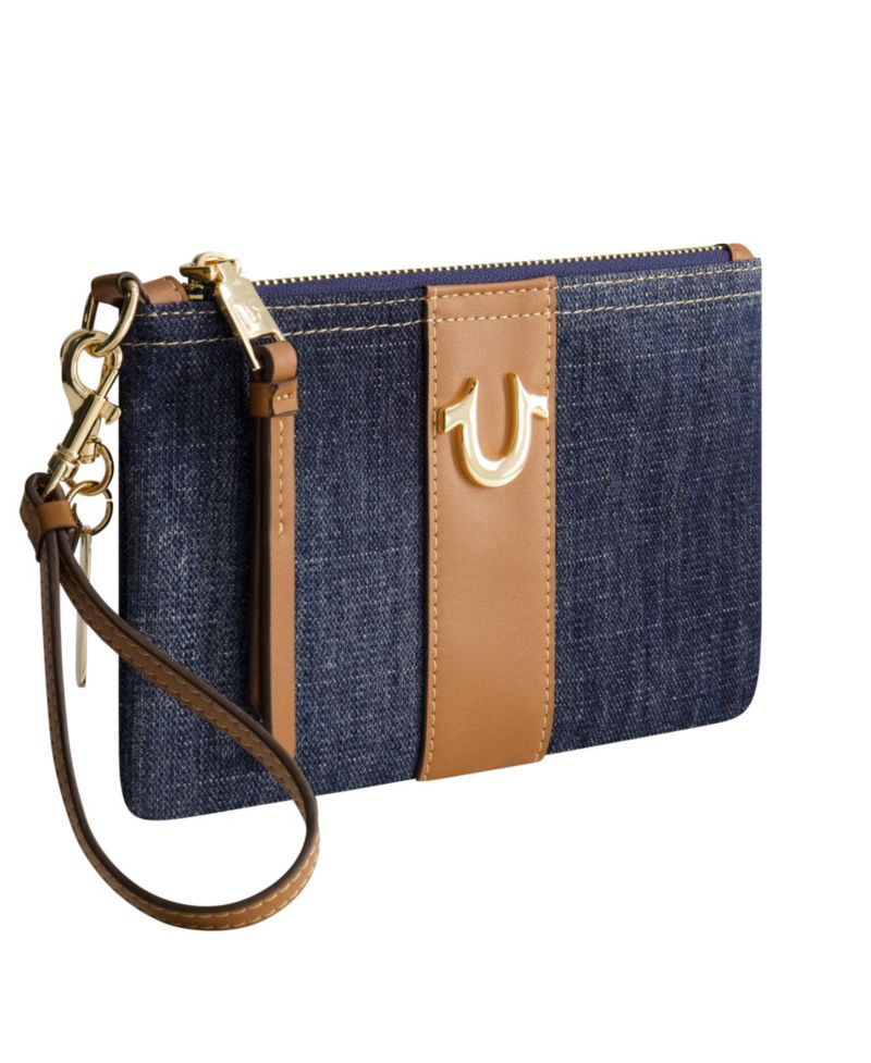 Horseshoe Denim Wristlet Pouch