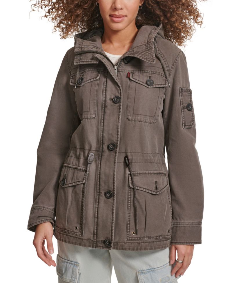 Trendy Plus Size Hooded Military Jacket