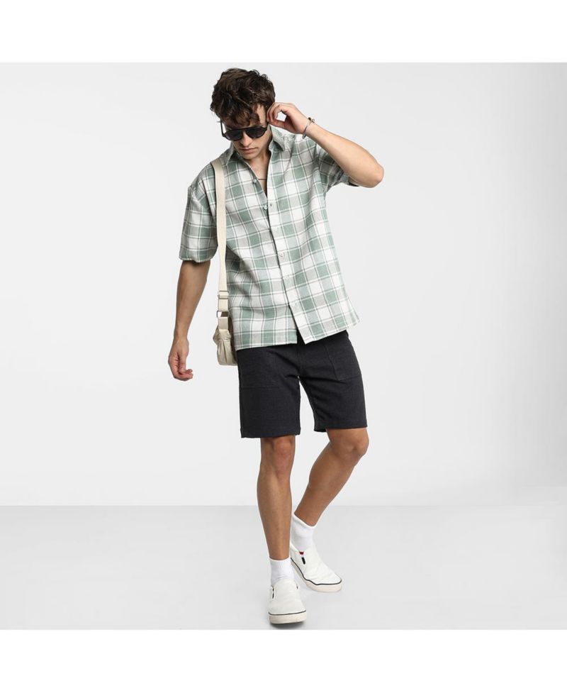 Men's Sage Green and Powder White Buffalo Check Shirt