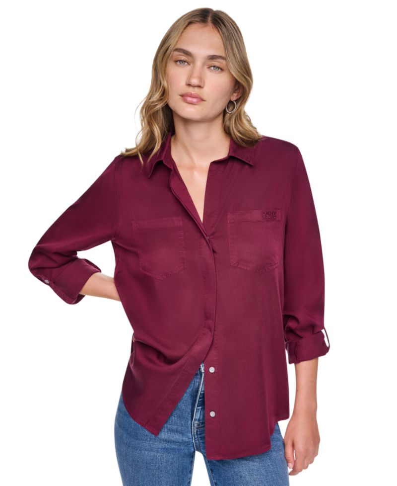 Women's Garment-Dye & Print Split-Back Button-Front Shirt