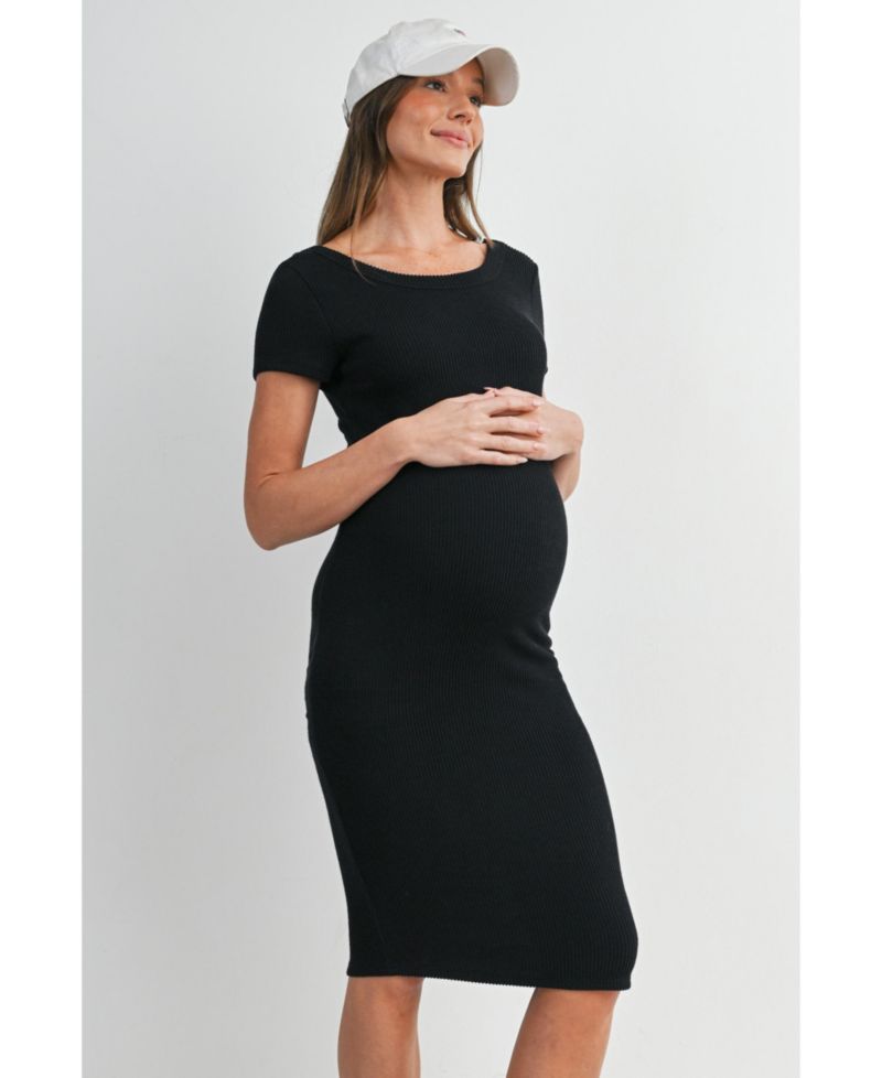 Women's Bodycon Ribbed Knit Short Sleeve Midi Dress