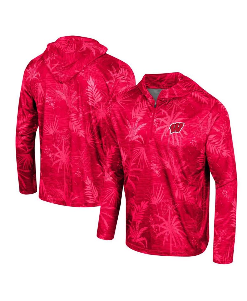 Men's Red Wisconsin Badgers Palms Printed Lightweight Quarter-Zip Hooded Top