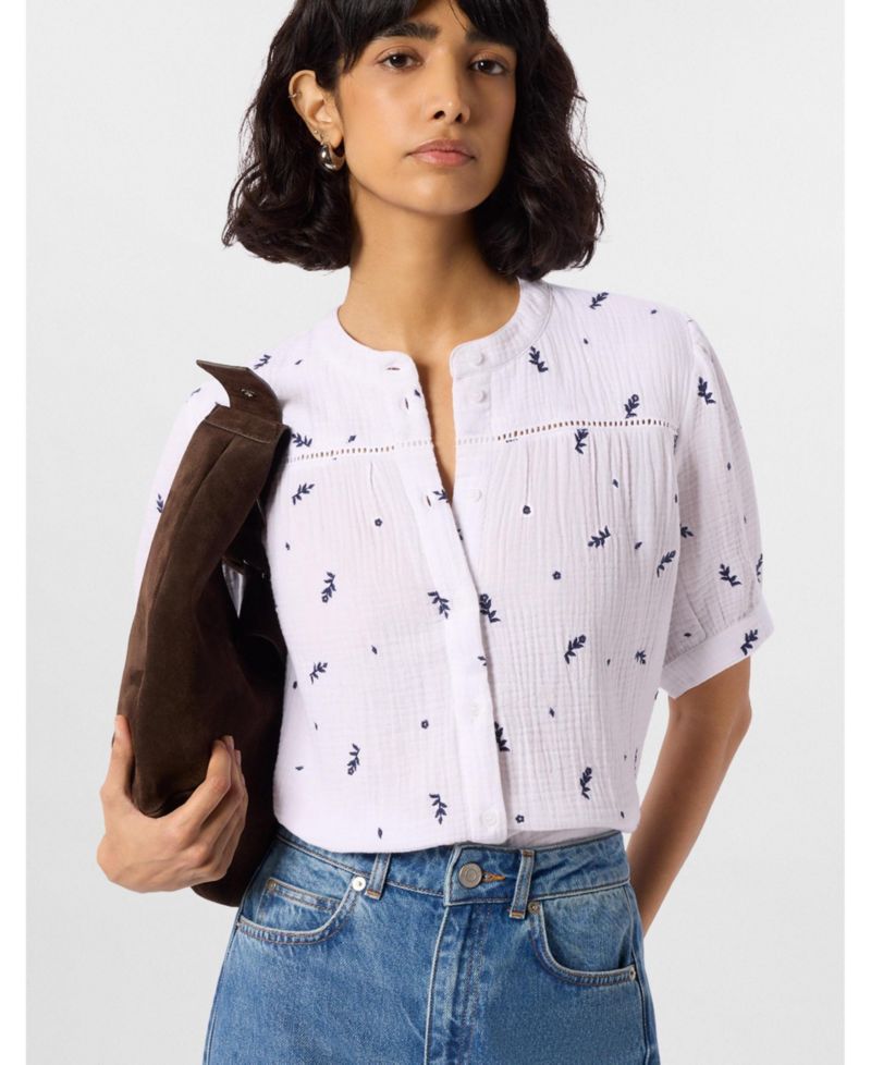Women's Embroidered Cotton Frill Top
