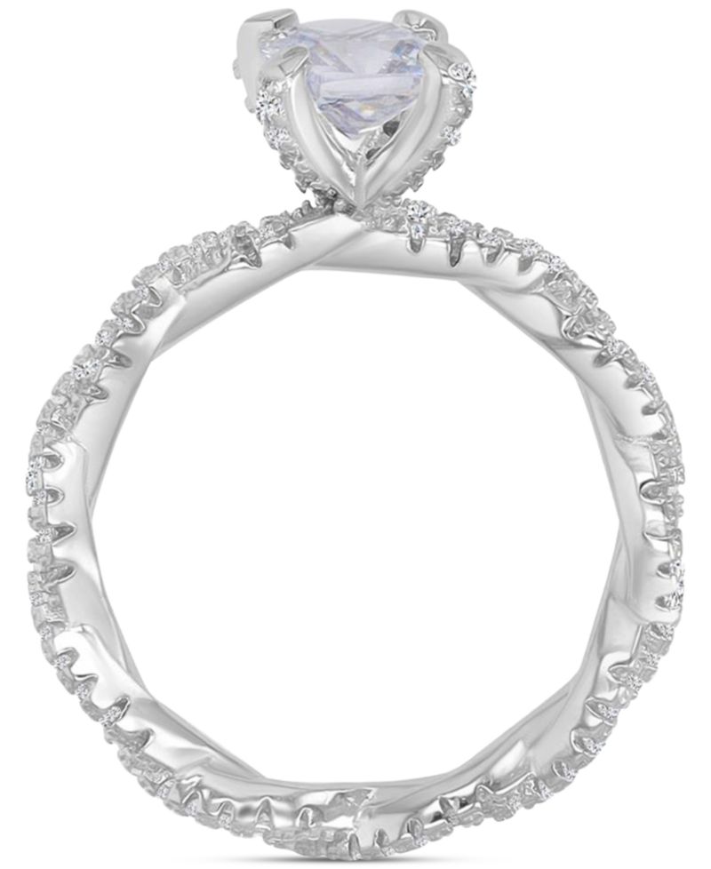Cubic Zirconia Cushion & Round Rope Style Promise or Engagement Ring