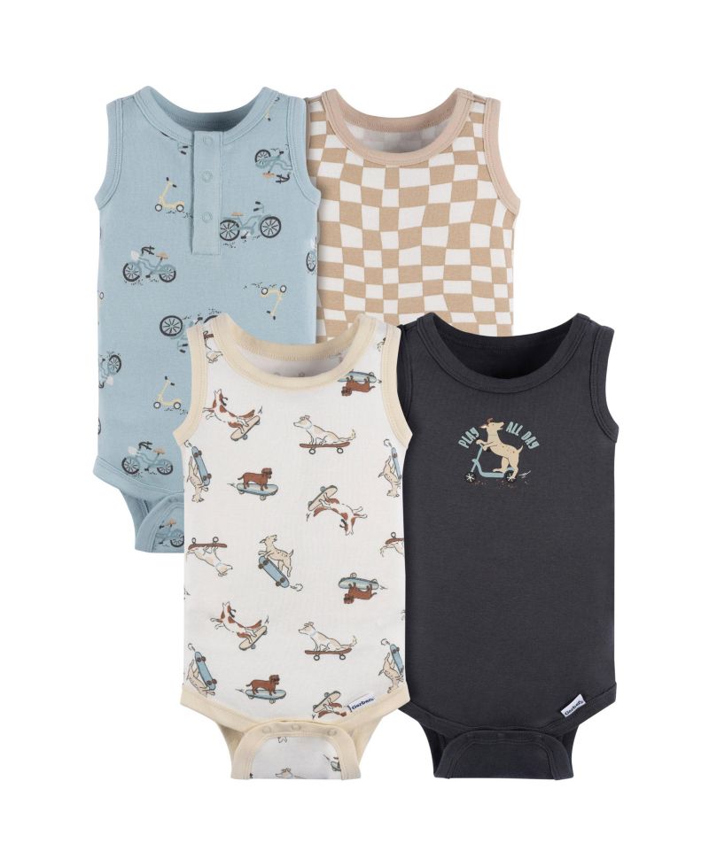 Baby Boys 4-Pack Sleeveless Onesies Bodysuits, Blue Bike