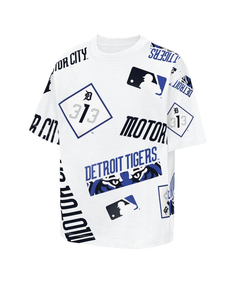 Big Boys and Girls White Detroit Tigers Circus Catch T-Shirt