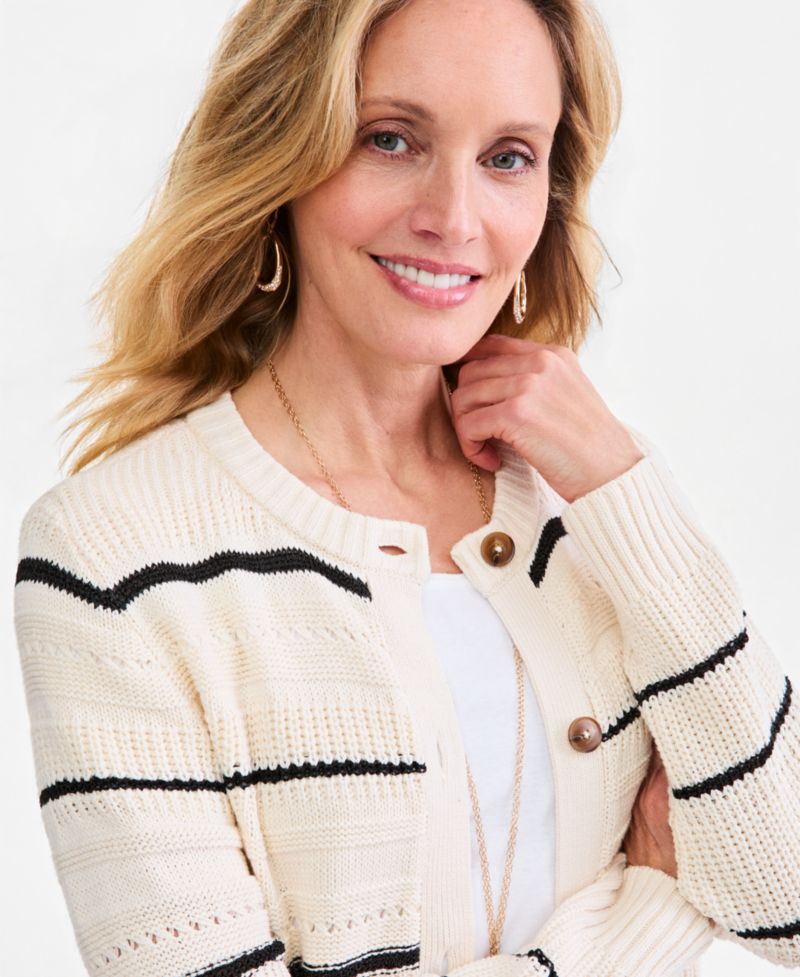 Petite Stripe Open-Stitch Cardigan
