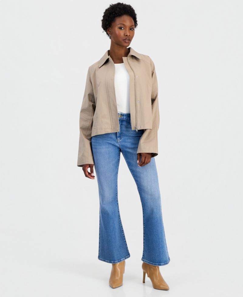 Petite Cropped Trench Cotton-Blend Jacket