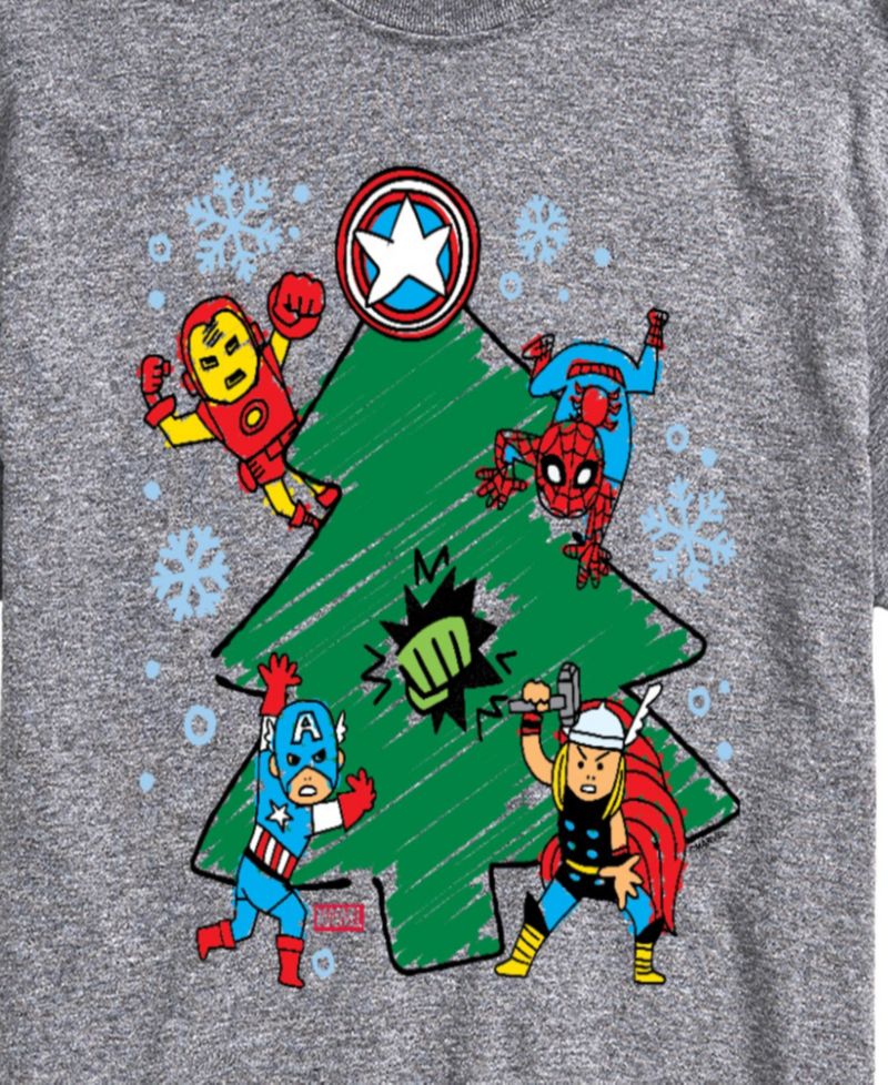 Men's Marvel Avenger Christmas Sketch Short-Sleeve Graphic T-Shirt
