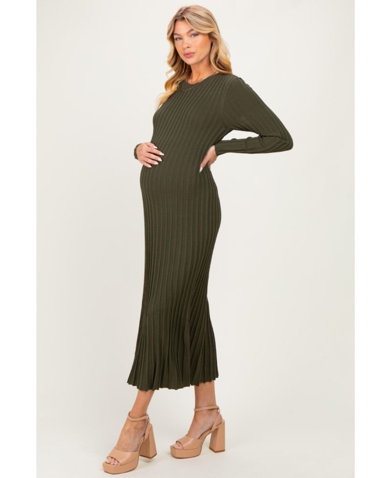 Maternity Long-Sleeve Ribbed Crewneck Sweater Midi Dress