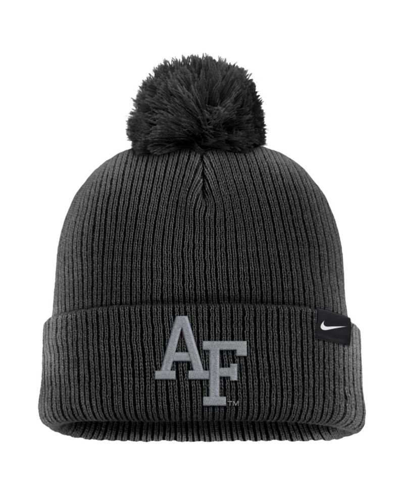 Men's Black Air Force Falcons Rivalry Collection Peak Knit Cuffed Hat with Pom