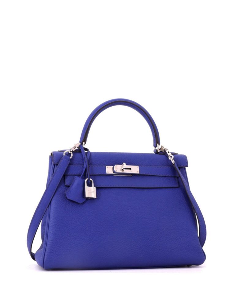 Kelly 28 Handbag Blue Togo with Palladium Hardware