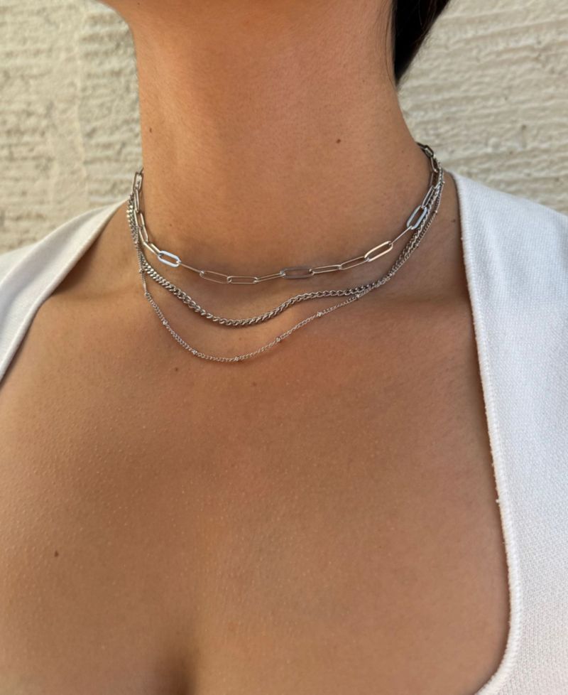 Tarnish Resistant Silver Chain Necklace Set