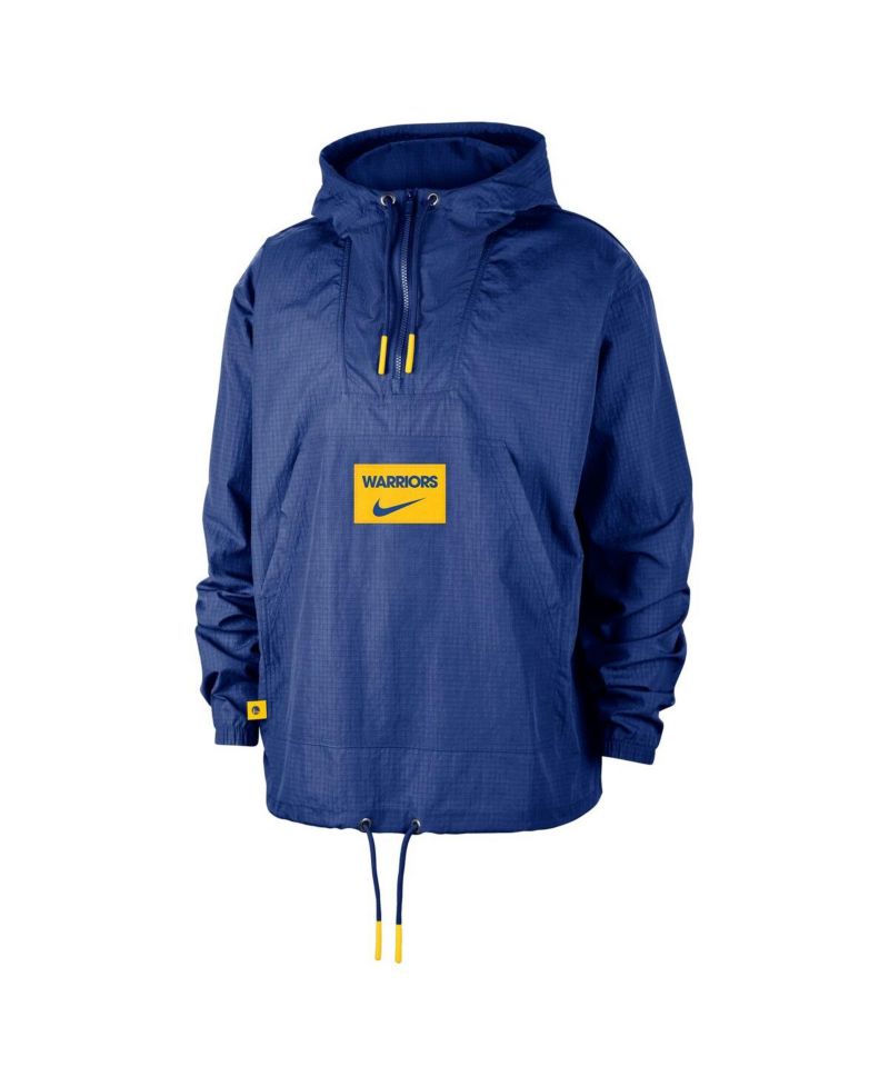 Men's Royal Golden State Warriors Courtside Premium Club Anorak Quarter-Zip Pullover Hoodie