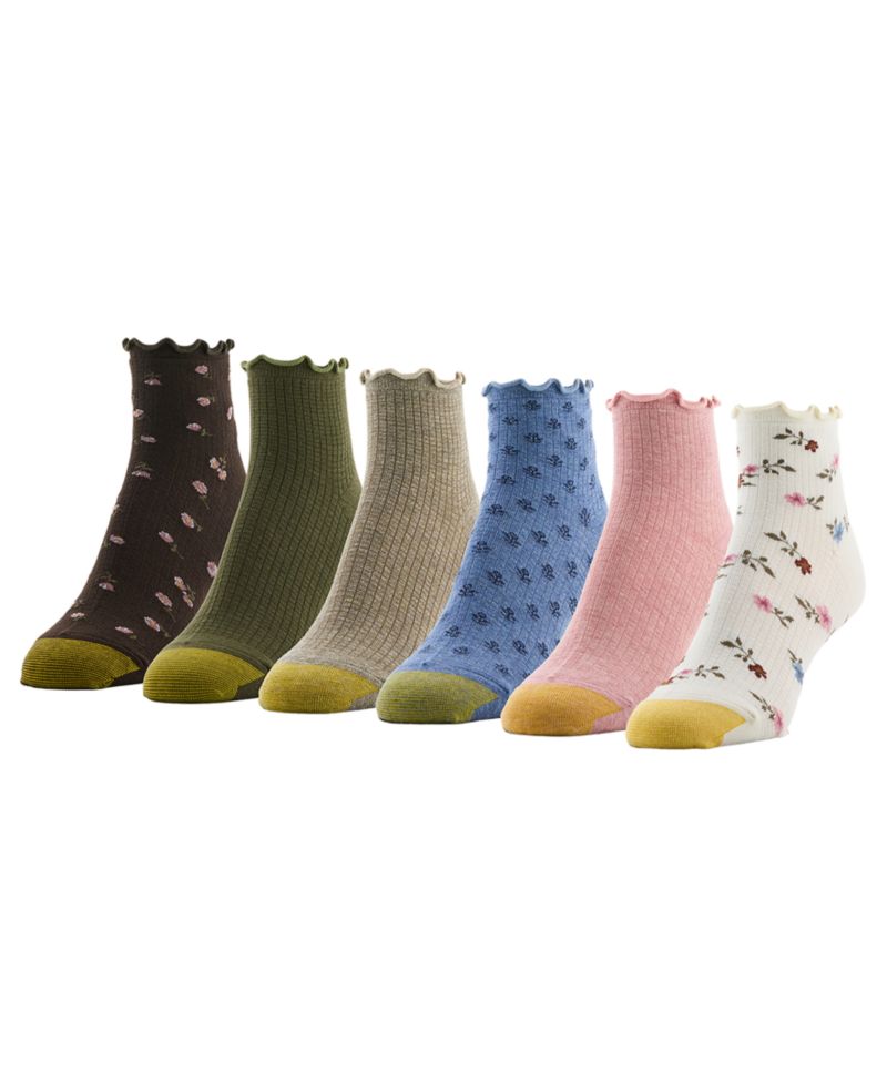 Women's Floral Lettuce-Edge Ribbed Quarter 6-Pack Socks