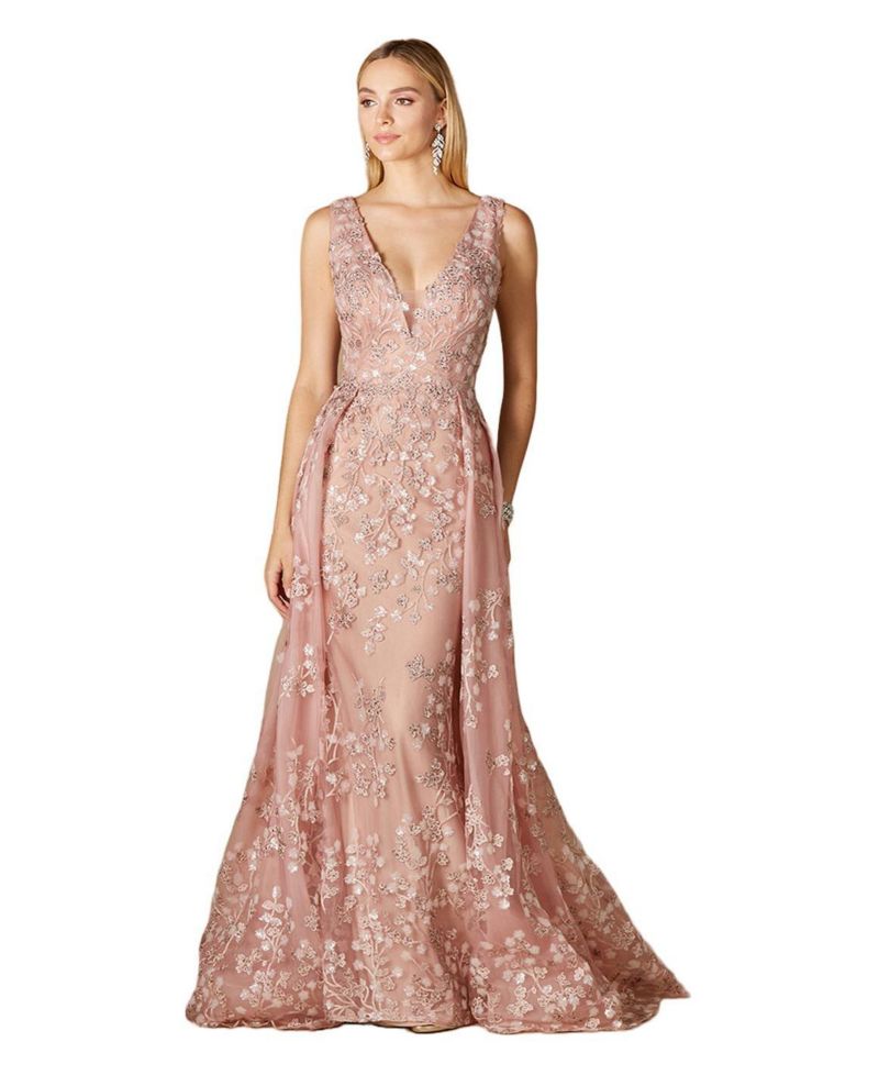 Women's Floral Applique Overskirt Dress