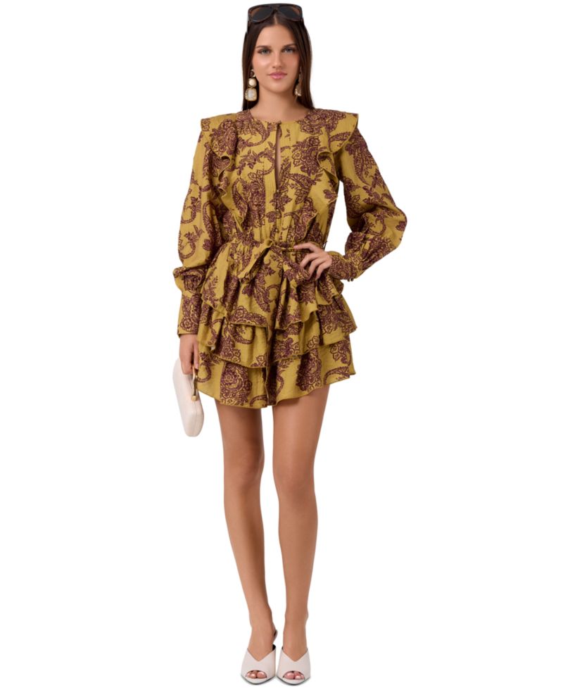Women's Florence Paisley-Print Ruffle Long-Sleeve Mini Dress