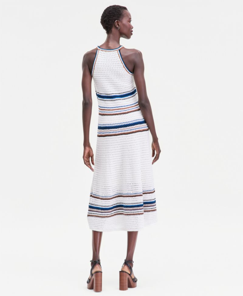 Women's Sleeveless Crochet Stripe Sweater Dress