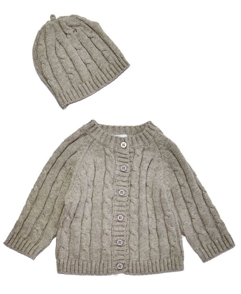 Baby Cable Knit Baby Cardigan with Beanie