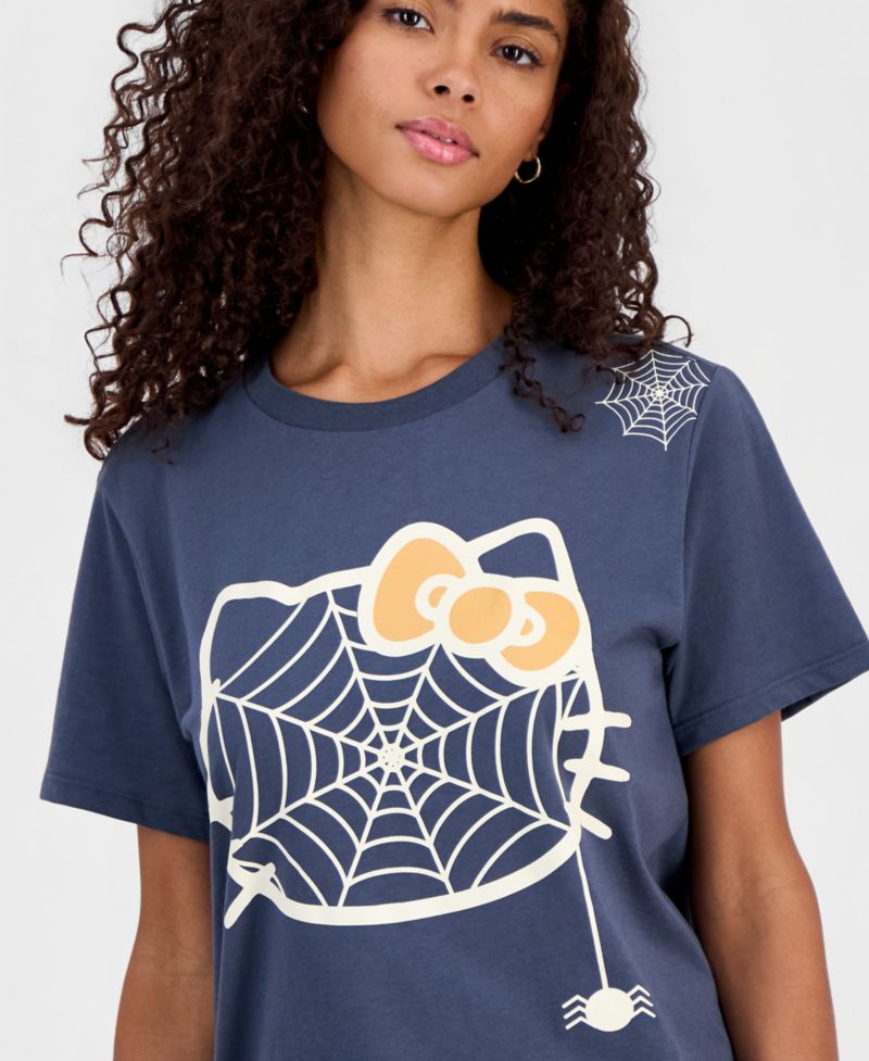 Juniors' Hello Kitty Spiderweb Graphic-Print T-Shirt