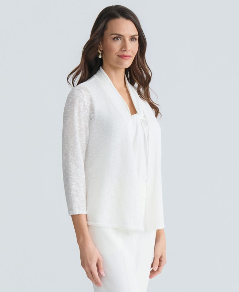 Women's 3/4-Sleeve Open-Front Sheer Cardigan, Regular & Petite